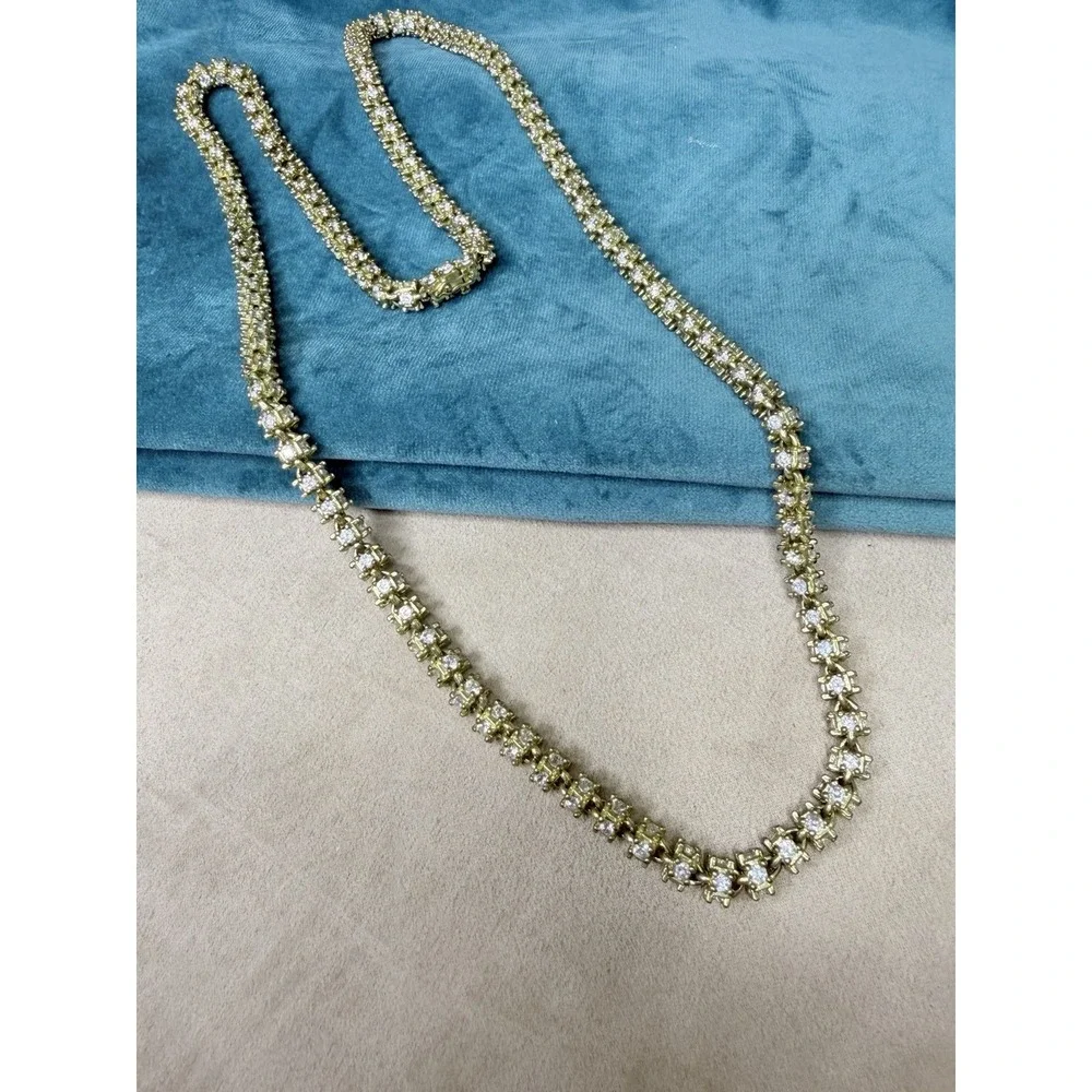 Gold‎ Tone Tennis Necklace Crystal Rhinestone